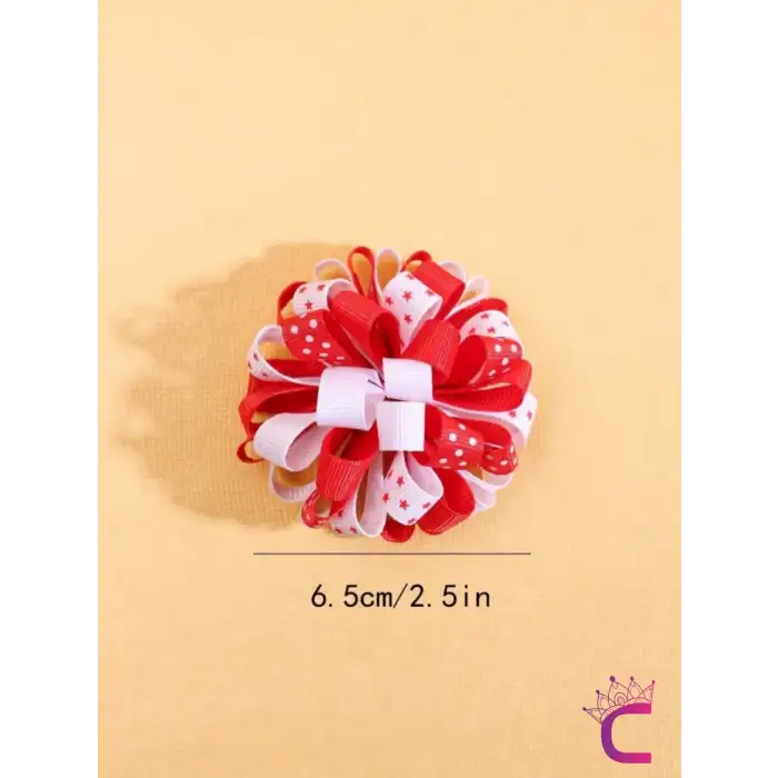 2li Yıldızlı Kırmızı Beyaz Kurdele Çiçekli 23 Nisan Pens Toka Seti - 29 Ekim Bayramı Saç Tokası
