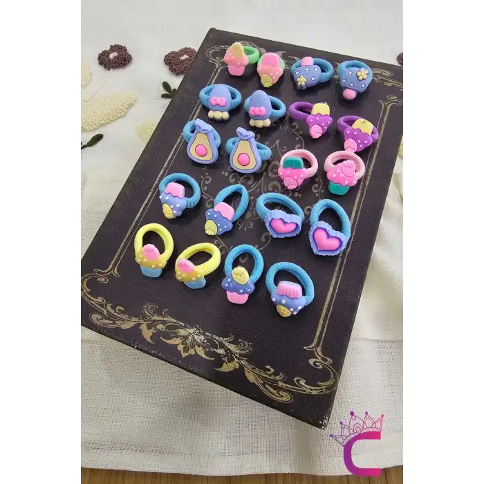 20li Çantalı Yumuşak Acıtmaz Kız Bebek Havlu Lastik Toka Seti - Renkli Çocuk Lastikli Saç Tokası