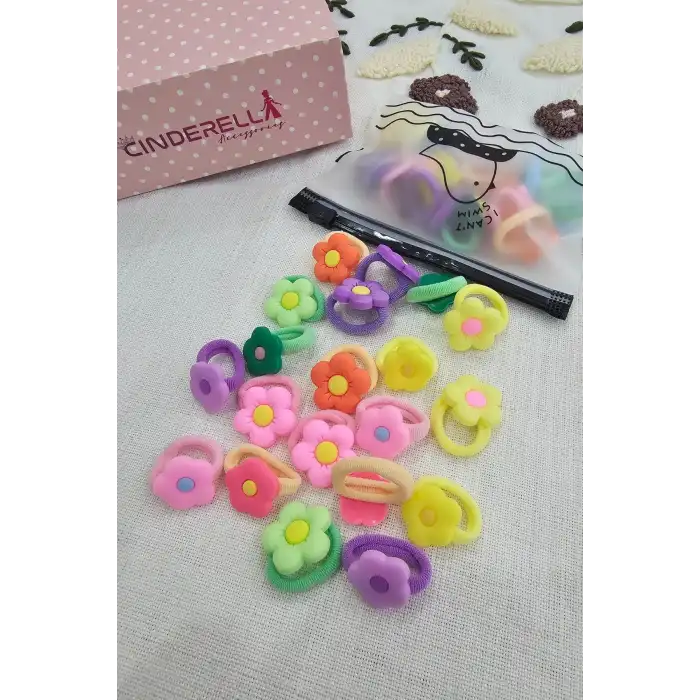 20li Çantalı Yumuşak Acıtmaz Kız Bebek Havlu Lastik Toka Seti - Renkli Çocuk Lastikli Saç Tokası