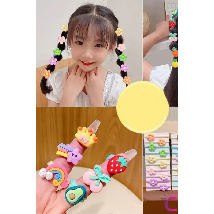 20li Çantalı Yumuşak Acıtmaz Kız Bebek Havlu Lastik Toka Seti - Renkli Çocuk Lastikli Saç Tokası