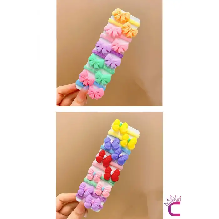 20li Çantalı Yumuşak Acıtmaz Kız Bebek Havlu Lastik Toka Seti - Renkli Çocuk Lastikli Saç Tokası