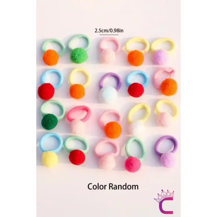 20li Çantalı Yumuşak Havlu Lastikli Renkli Ponponlu Kız Bebek Lastik Toka Seti - Çocuk Saç Tokası