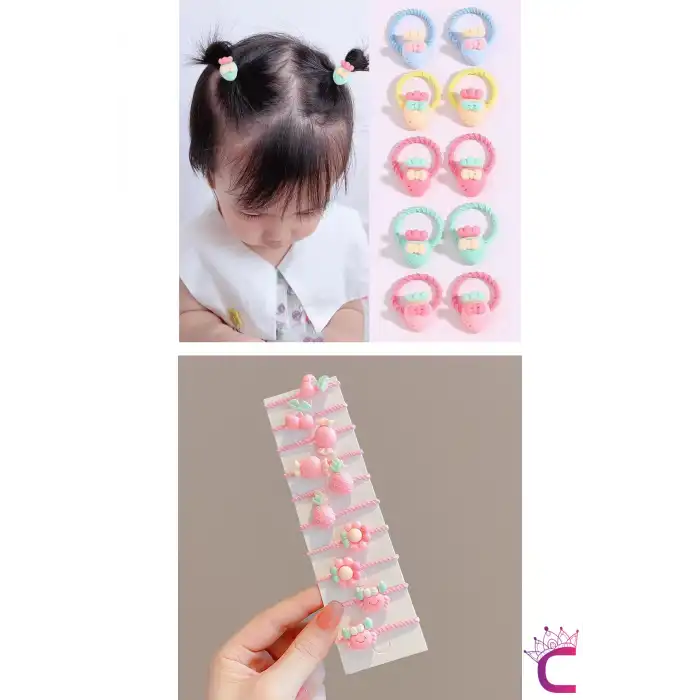 20li Renkli Karışık Figürlü Dayanıklı Kız Çocuk Lastik Toka Seti - Sevimli Bebek Lastikli Toka