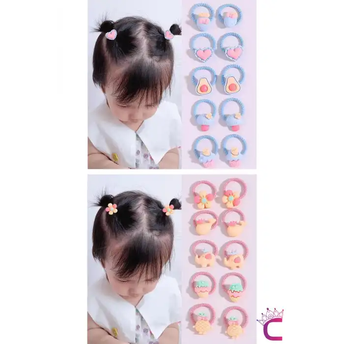 20li Renkli Karışık Figürlü Dayanıklı Kız Çocuk Lastik Toka Seti - Sevimli Bebek Lastikli Toka