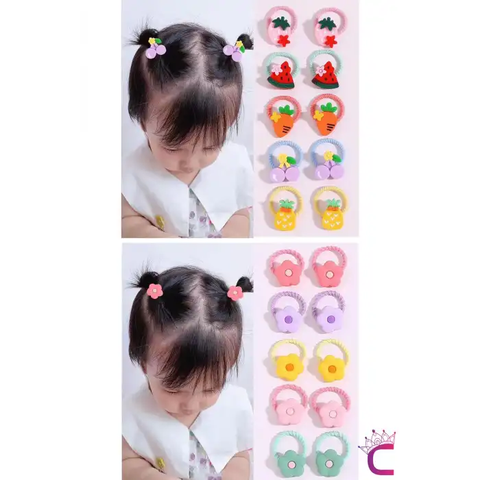 20li Renkli Karışık Figürlü Dayanıklı Kız Çocuk Lastik Toka Seti - Sevimli Bebek Lastikli Toka