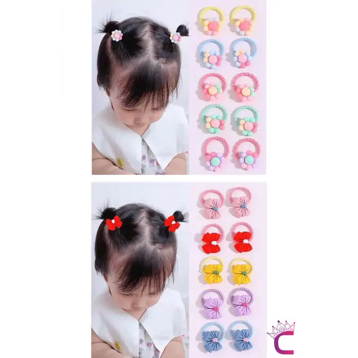 20li Renkli Karışık Figürlü Dayanıklı Kız Çocuk Lastik Toka Seti - Sevimli Bebek Lastikli Toka