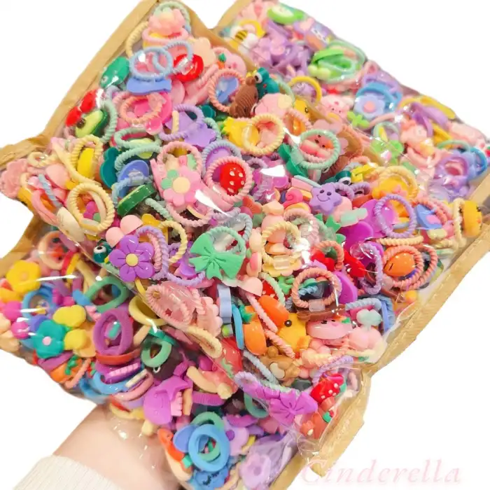 20li Renkli Karışık Figürlü Dayanıklı Kız Çocuk Lastik Toka Seti - Sevimli Bebek Lastikli Toka