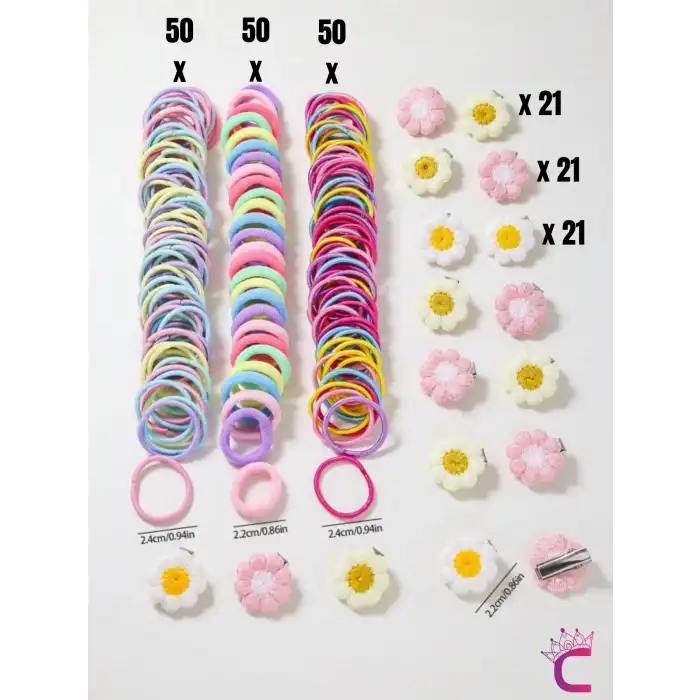 213lü Hediyelik Kutulu Kız Çocuk Bebek Toka Seti Doğum Günü Hediyesi Çiçekli Lastik Pens Saç Tokası