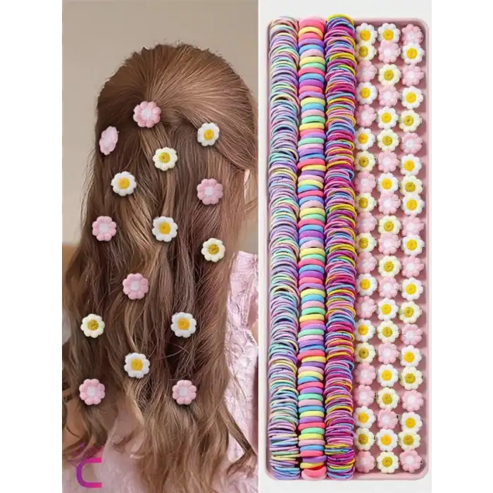 213lü Hediyelik Kutulu Kız Çocuk Bebek Toka Seti Doğum Günü Hediyesi Çiçekli Lastik Pens Saç Tokası