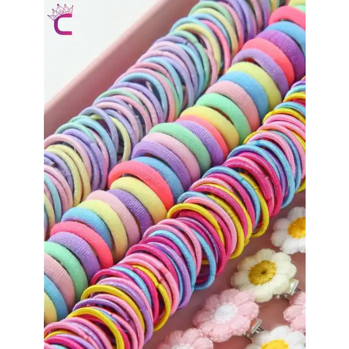 213lü Hediyelik Kutulu Kız Çocuk Bebek Toka Seti Doğum Günü Hediyesi Çiçekli Lastik Pens Saç Tokası