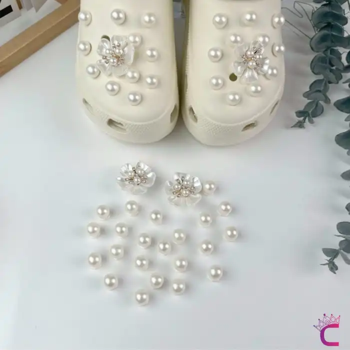 24lü Incili Taşlı Çiçekli Terlik Süsü Seti Jibbitz - Cross Terlik Süsleri Crocks Charm Aksesuar