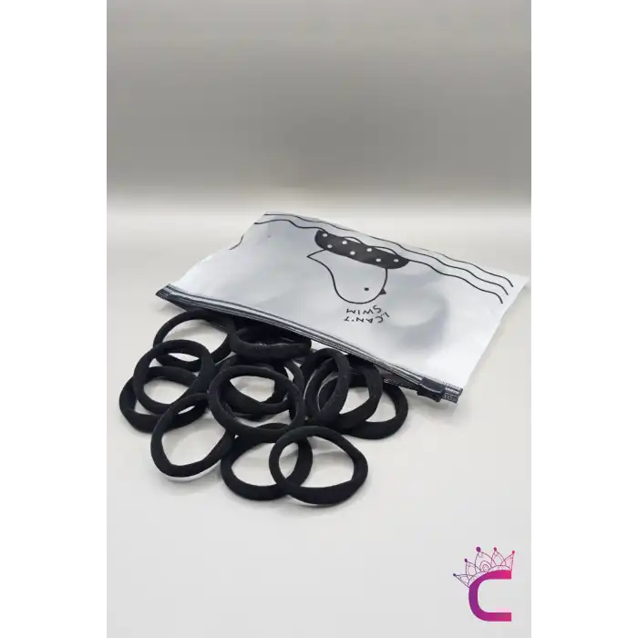 25li Günlük Kullanım Dayanıklı Kadın Siyah Lastik Toka Seti 4.5cm - Yumuşak Lastikli Saç Tokası