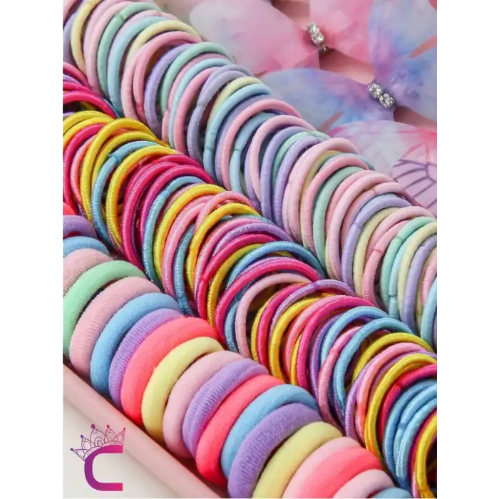 260 Parça Hediyelik Kutulu Kız Çocuk Toka Seti Doğum Günü Hediyesi Kelebekli Lastik Bebek Saç Tokası