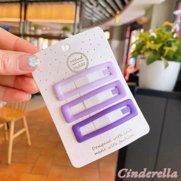 3lü Büyük Boy Mat Soft Mor Tonlu Dikdörtgen Model Çıt Çıt Toka Seti 6cm - Çıtçıt Yan Saç Tokası