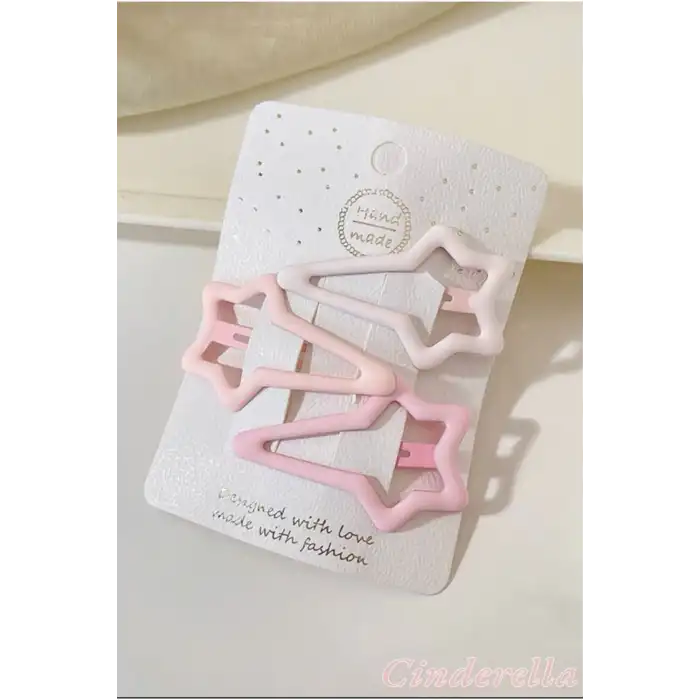 3lü Büyük Mat Soft Pembe Renkli Kayan Yıldız Çıt Çıt Toka Seti 5.2 cm - Çocuk Çıtçıt Yan Saç Tokası