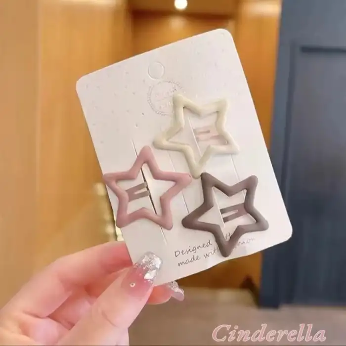 3lü Büyük Mat Soft Renkli Yıldız Çıt Çıt Toka Seti 4.2cm - Yıldızlı Çıtçıtlı Çocuk Saç Tokası