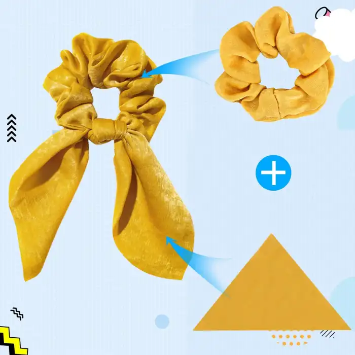 3lü Fular Scrunchie Fularlı Saç Lastiği - Kadın Fularlı Simit Toka Lastikli Saç Tokası Renk-2