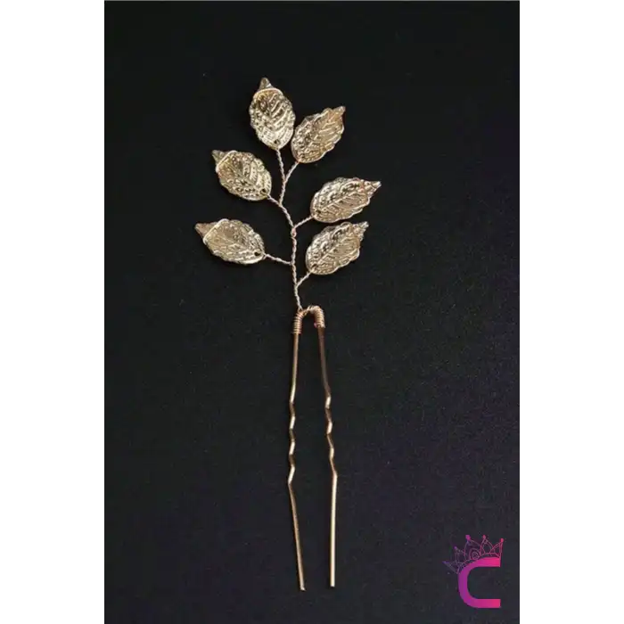 3lü Gold Yaprak Gelin Tacı Firkete Seti - Düğün Nişan Nedime Nikah Söz Aksesuar Topuz Saç Tokası