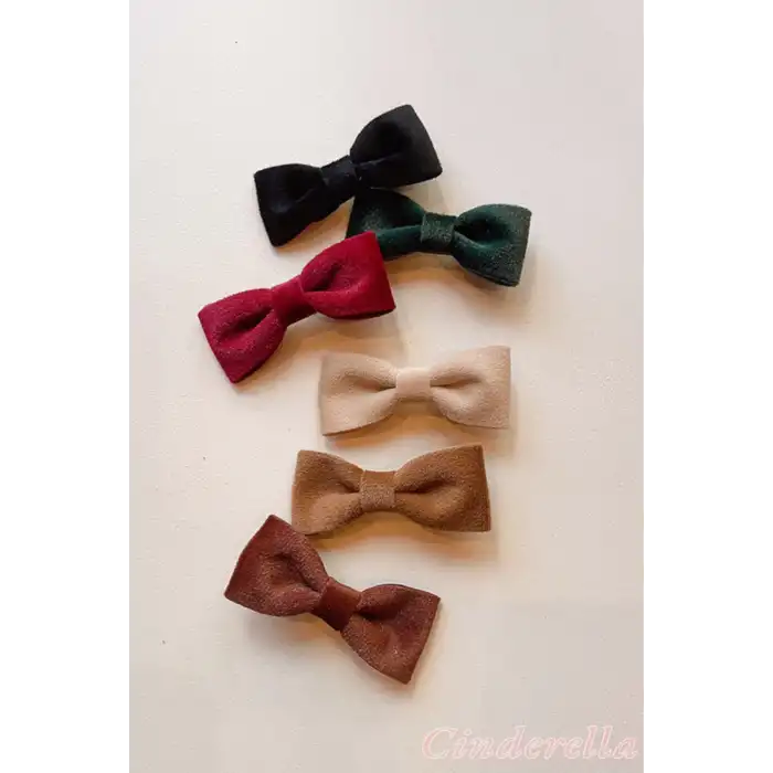 3lü Kadife Kumaşlı Kurdele Fiyonk Çocuk Toka Seti - Kız Çocuk Klips Pens Saç Tokası Model-1