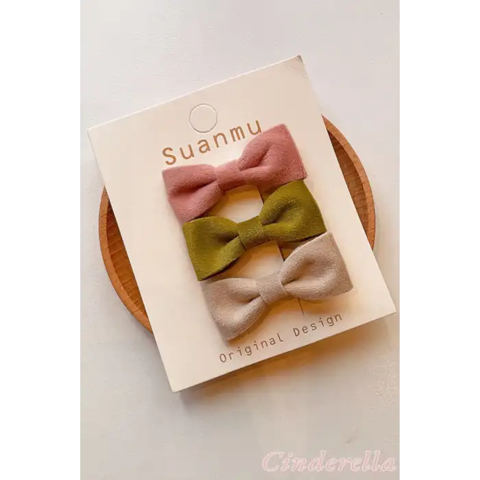 3lü Kadife Kumaşlı Kurdele Fiyonk Çocuk Toka Seti - Kız Çocuk Klips Pens Saç Tokası Model-1