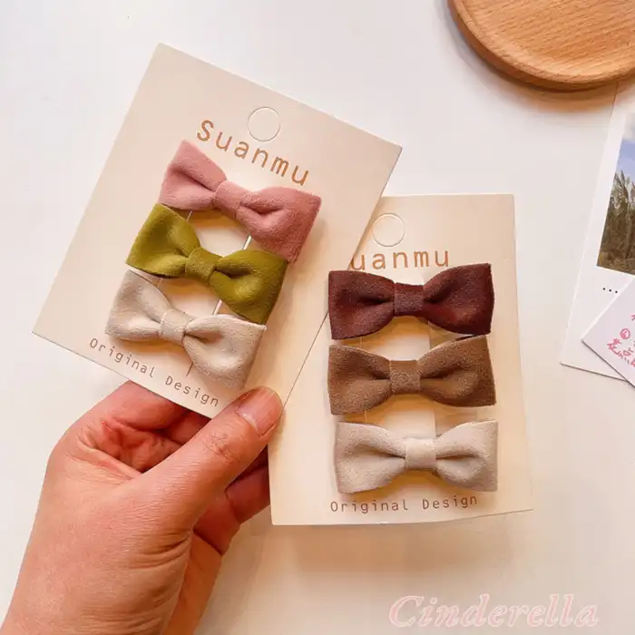 3lü Kadife Kumaşlı Kurdele Fiyonk Çocuk Toka Seti - Kız Çocuk Klips Pens Saç Tokası Model-2