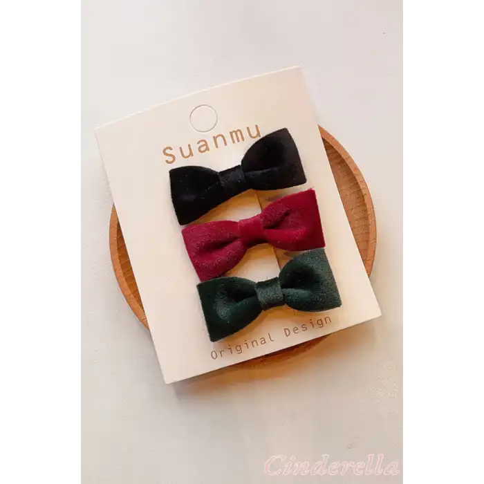 3lü Kadife Kumaşlı Kurdele Fiyonk Çocuk Toka Seti - Kız Çocuk Klips Pens Saç Tokası Model-3