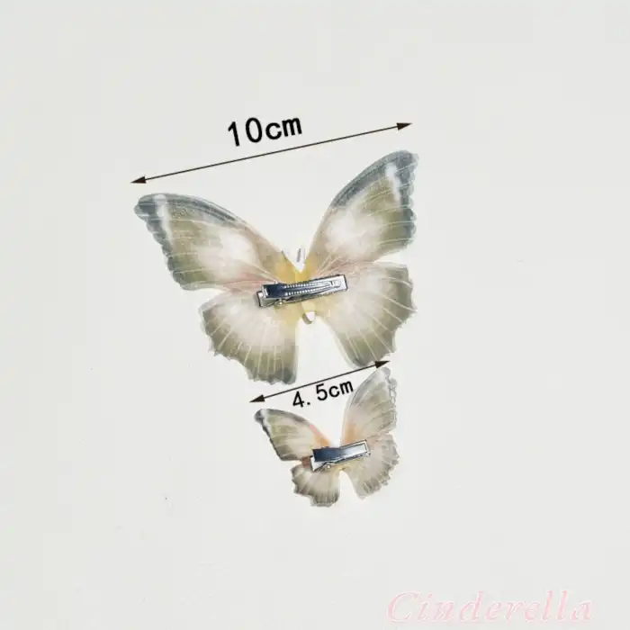 3lü Kuru Yaprak Renkli İnci Taşlı Hareketli Tül Kelebek Toka Seti 10 cm - Büyük Boy Kelebekli Toka