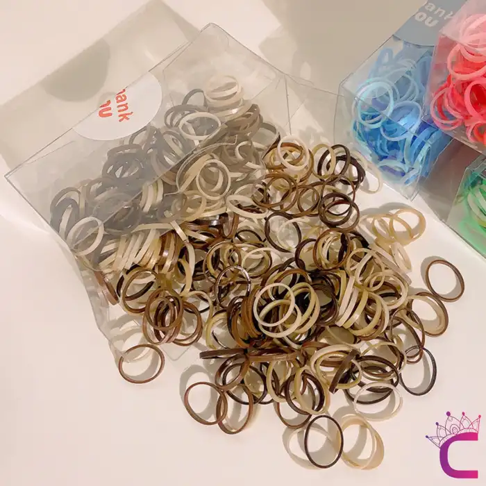 300lü Günlük Kullanım Kahve Tonlu Küçük Lastik Toka - Mini Dayanıklı Lastikli Saç Örgü Lastiği