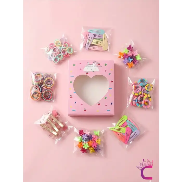 301 Parça Hediyelik Kutulu Kız Çocuk Toka Seti - Kelebekli Çıtçıt Tavşan Lastik Bebek Saç Tokası