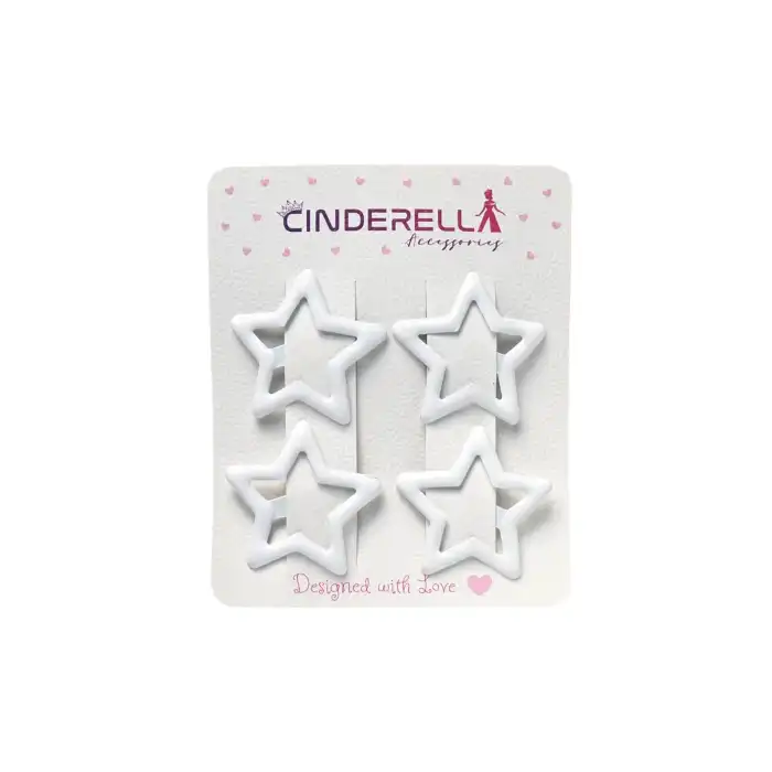 4lü Beyaz Renkli Yıldız Çıt Çıt Toka Seti 3.2 cm - Yıldızlı Çıtçıt Toka Çıtçıtlı Saç Tokası