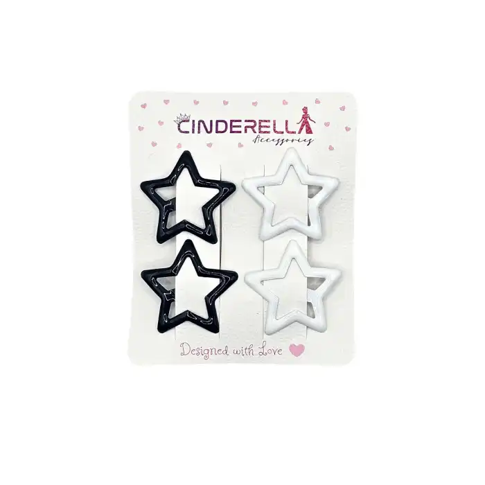 4lü Bjk Siyah Beyaz Taraftar Tokası 3.2cm Metal - Renkli Yıldızlı Çıtçıtlı Toka Çocuk Saç Tokası