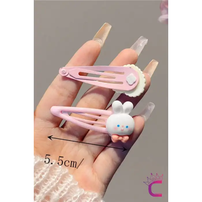 4lü Tavşanlı Kalpli Kurdele Fiyonk Model Çıtçıtlı Toka Seti Pembe - Metal Çıtçıt Yan Saç Tokası