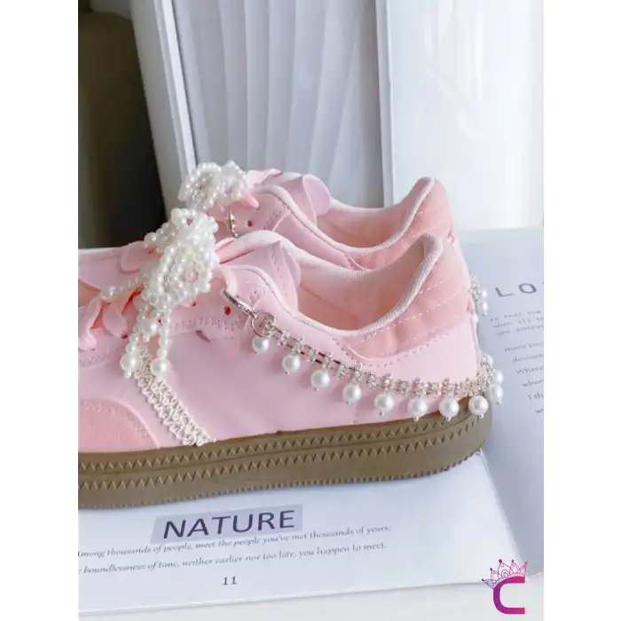 4lü Fiyonk İncili Zincirli Çıkarılabilir Ayakkabı Bağcık Tokası Klipsi Süsü - Kız Arkadaş Hediyesi