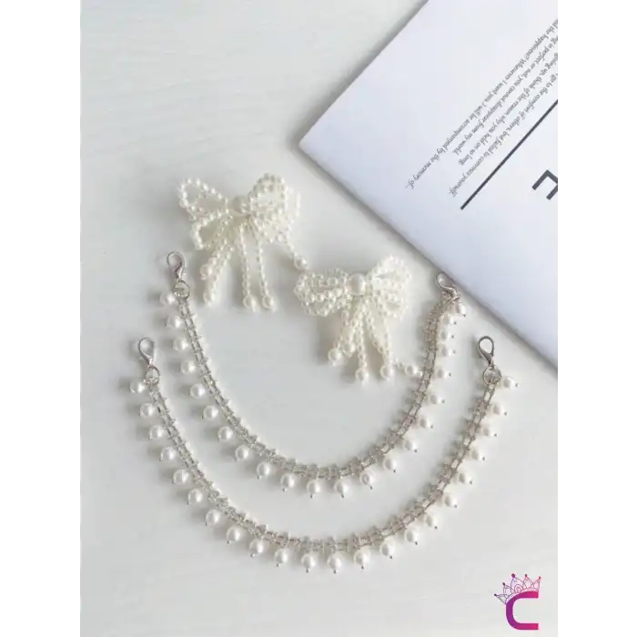 4lü Fiyonk İncili Zincirli Çıkarılabilir Ayakkabı Bağcık Tokası Klipsi Süsü - Kız Arkadaş Hediyesi