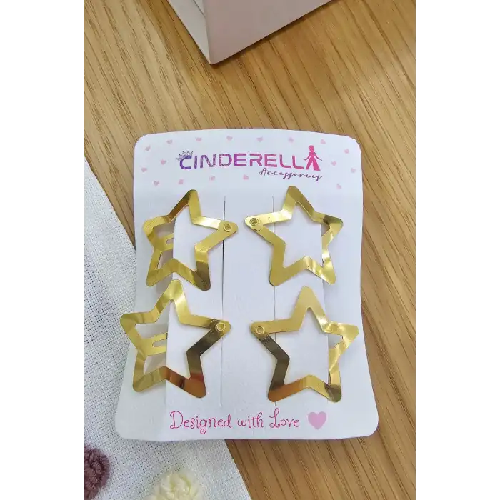 4lü Gold Renkli Yıldızlı Çıtçıt Toka - Kız Çocuk Yıldız Çıtçıtlı Yan Saç Tokası Metal Çıt Çıt Toka