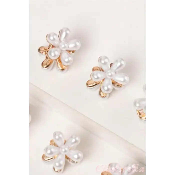4lü İnci Çiçek Tasarımlı Metal Saç Pençe Klips Seti - Doğum Günü ve Düğün için Saç Aksesuarı Tokası