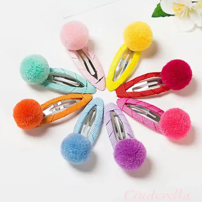 4lü Karışık Renk Ponpon Çıt Çıt Toka Seti - Sevimli Kız Bebek Çocuk Çıtçıt Saç Tokası