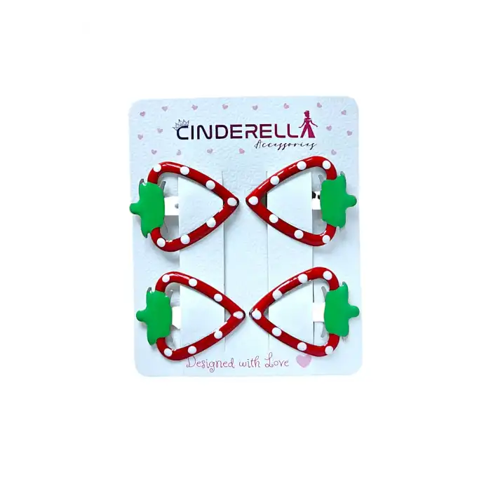 4lü Karpuzlu Metal Çıt Çıt Toka Seti 3.5cm Kırmızı - Sevimli Tatlı Kız Çocuk Çıtçıt Saç Tokası