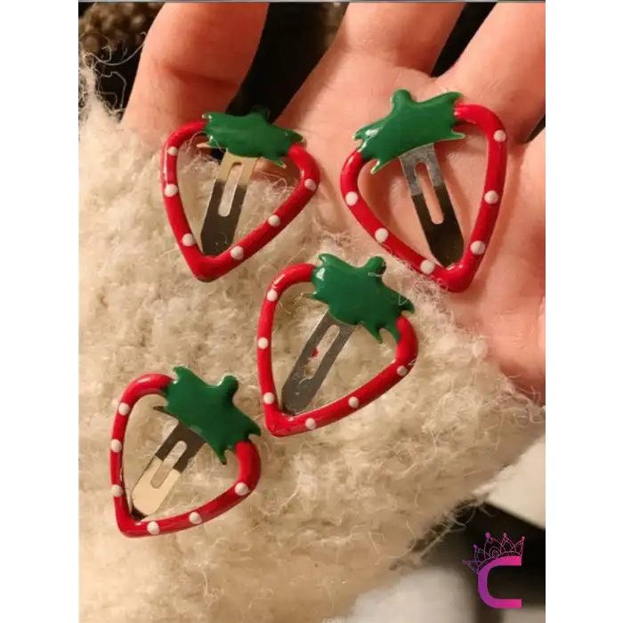 4lü Karpuzlu Metal Çıt Çıt Toka Seti 3.5cm Kırmızı - Sevimli Tatlı Kız Çocuk Çıtçıt Saç Tokası