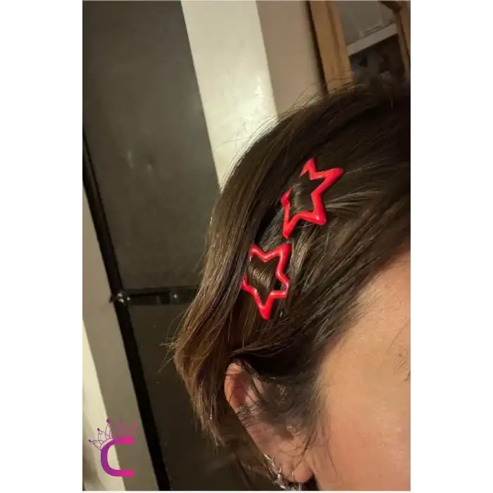 4lü Kırmızı Renkli Yıldız Çıt Çıt Toka Seti 3.2 cm - Yıldızlı Çıtçıt Toka Çıtçıtlı Saç Tokası