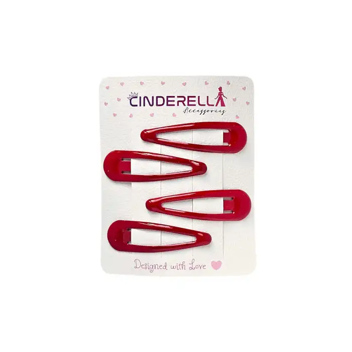 4lü Model Çıt Çıt Toka Seti Kırmızı 5 cm - Günlük Kullanım Çıtçıt Toka Yan Saç Tokası