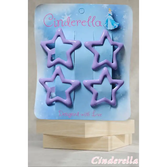 4lü Parlak Mor Yıldız Çıt Çıt Toka Seti - Renkli Yıldızlı Çıtçıt Toka - Yıldız Çıtçıtlı Toka