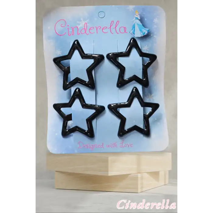 4lü Parlak Siyah Renk Yıldız Çıt Çıt Toka Seti - Renkli Yıldızlı Çıtçıt Toka - Yıldız Çıtçıtlı Toka