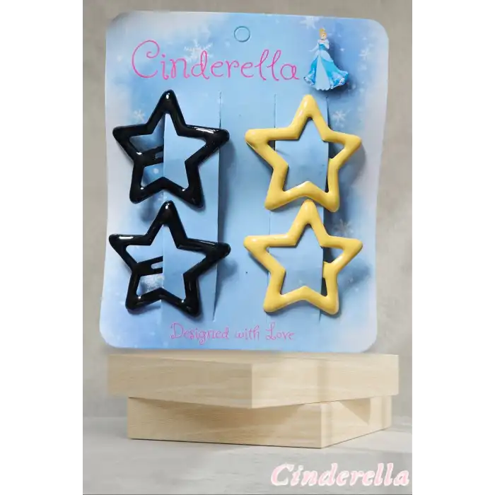 4lü Parlak Siyah & Sarı Yıldız Çıt Çıt Toka Seti - Renkli Yıldızlı Çıtçıt Toka - Yıldız Çıtçıtlı Toka