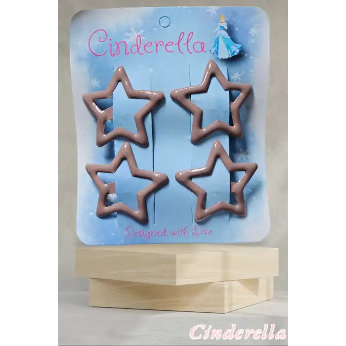 4lü Parlak Sütlü Kahve Yıldız Çıt Çıt Toka Seti - Renkli Yıldızlı Çıtçıt Toka - Yıldız Çıtçıtlı Toka