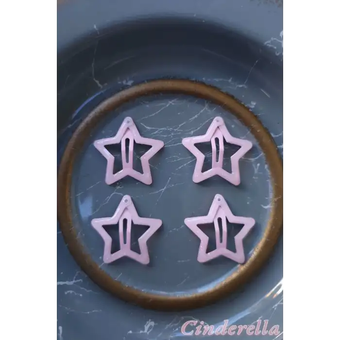 4lü Simli Açık Pembe Yıldız Çıt Çıt Toka Seti - Yıldızlı Çıtçıt Toka - Y2k Star Yıldız Çıtçıtlı Toka