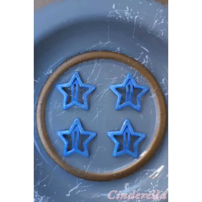 4lü Simli Deniz Mavi Yıldız Çıt Çıt Toka Seti - Yıldızlı Çıtçıt Toka - Y2k Star Yıldız Çıtçıtlı Toka