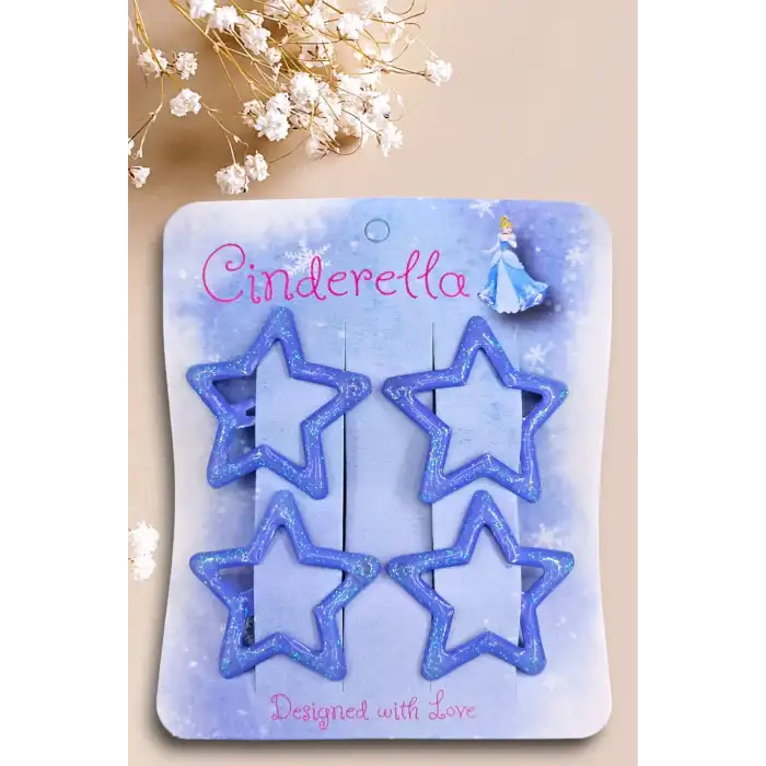 4lü Simli Deniz Mavi Yıldız Çıt Çıt Toka Seti - Yıldızlı Çıtçıt Toka - Y2k Star Yıldız Çıtçıtlı Toka