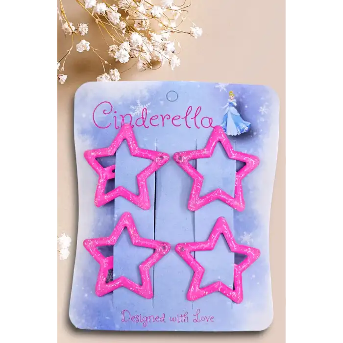 4lü Simli Fuşya Yıldız Çıt Çıt Toka Seti - Yıldızlı Çıtçıt Toka - Y2k Star Yıldız Çıtçıtlı Toka