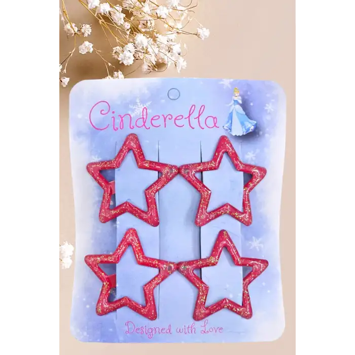 4lü Simli Kırmızı Yıldız Çıt Çıt Toka Seti - Yıldızlı Çıtçıt Toka - Y2k Star Yıldız Çıtçıtlı Toka